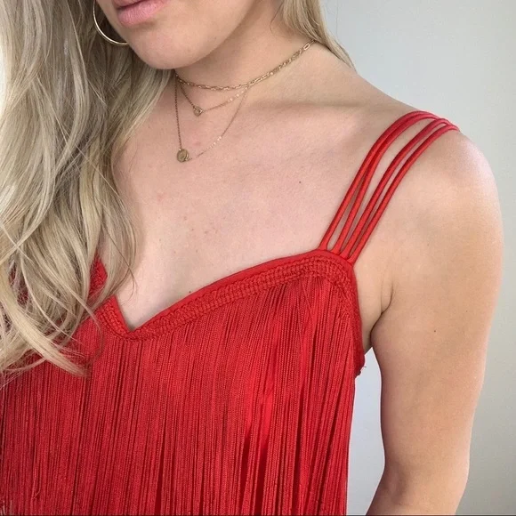 Red Tiered Fringe 1920’s Flapper Dress Small - Picture 3 of 16